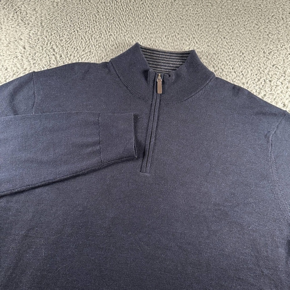 UNTUCKit Sweater Mens 2XL Merino Wool 1/4 Zip Mock‎ Neck Navy Long Sleeve Ribbed